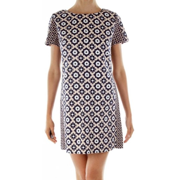 Boden Dress 6 L Pink Blue Ivory Short Sleeve Stretch Cotton Pockets Washable - Picture 8 of 12